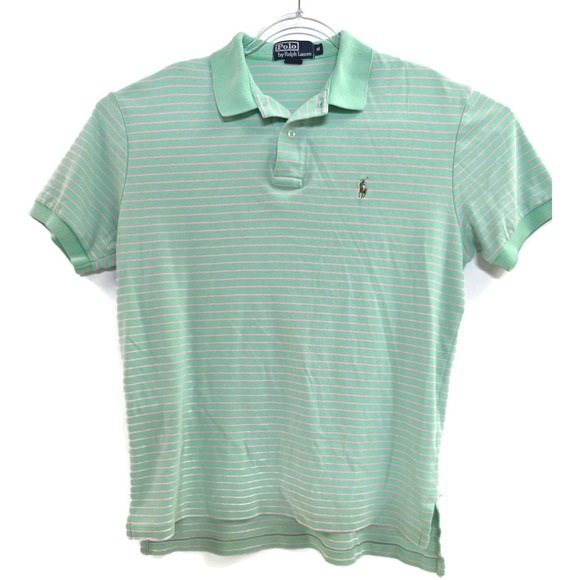 Polo Ralph Lauren Other - Polo Ralph Lauren Polo Shirt Mens Medium Green Pink Stripe Cotton Pony Logo